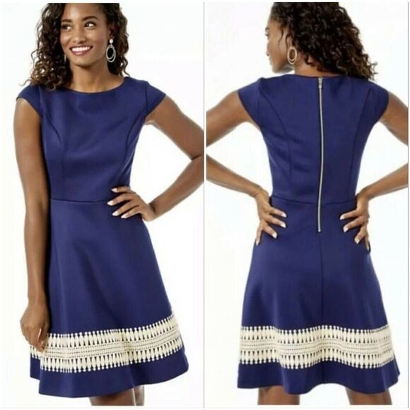 Lilly Pulitzer Fit & Flare Klara Dress Women's 10 Blue Exposed Zip Party Stretch - Picture 1 of 8